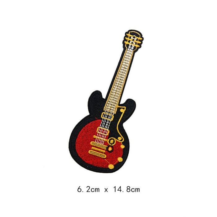 Music 'Electric Guitar | Red And Black' Embroidered Velcro Patch