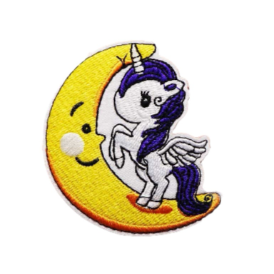 Cute 'Blue Unicorn On The Moon' Embroidered Patch