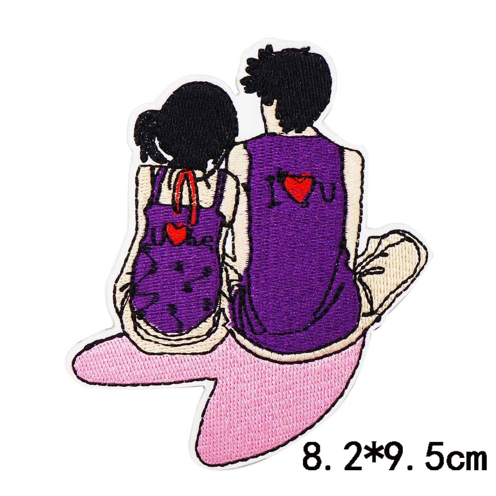 Cute Couple 'I Heart U Purple Shirt' Embroidered Patch