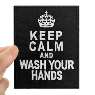 Quote 'Keep Calm And Wash Your Hands' Embroidered Velcro Patch