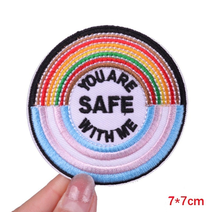 Rainbow 'You  Are Safe With Me' Embroidered Patch