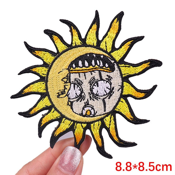 Cute 'Sun And Moon | Morty Face' Embroidered Patch