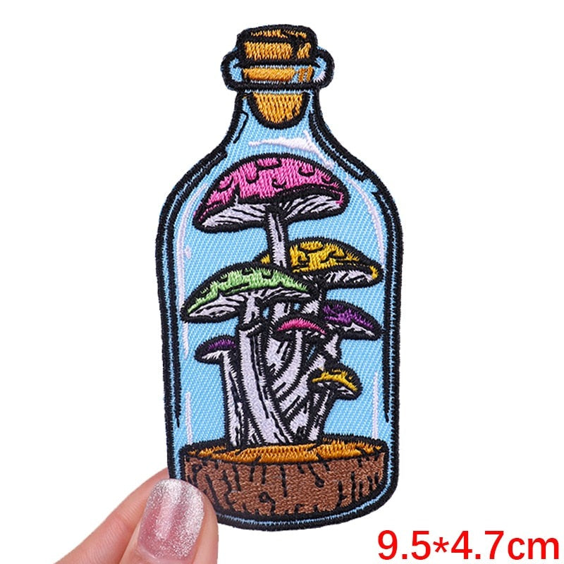 Cute 'Mushrooms In A Bottle | Colorful' Embroidered Patch
