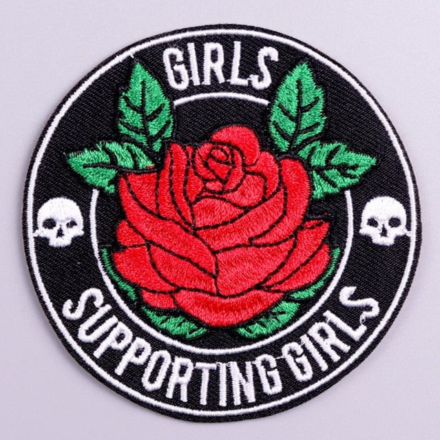 Rose And Skull 'Girls Supporting Girls' Embroidered Patch