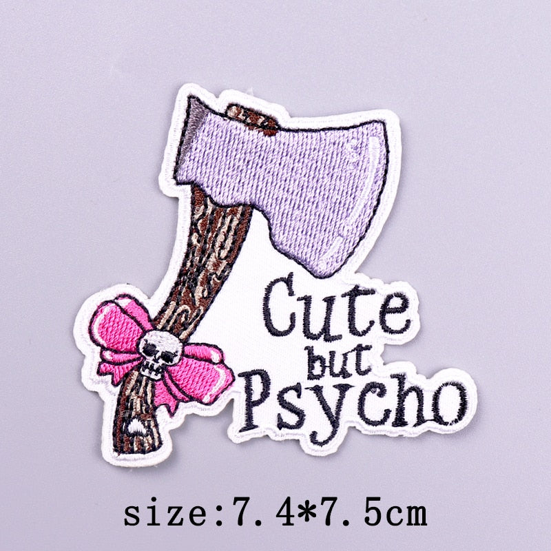 Cute But Psycho 'Axe With Skull Ribbon' Embroidered Patch