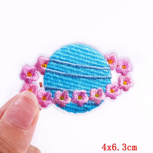 Cute 'Ringed Planet | Flowers Ring' Embroidered Patch