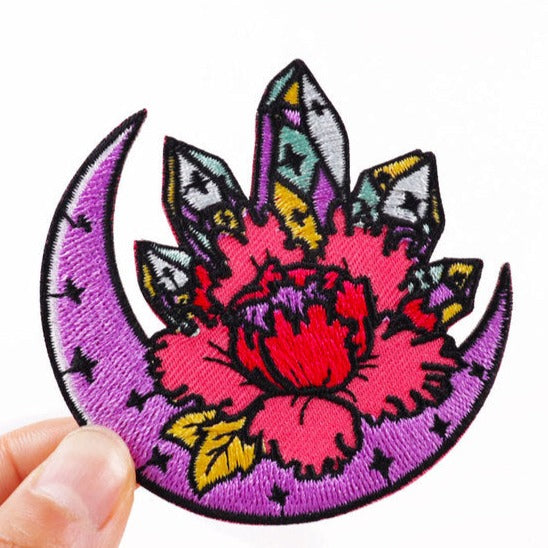 Crescent Moon 'Crystals | Flower' Embroidered Patch