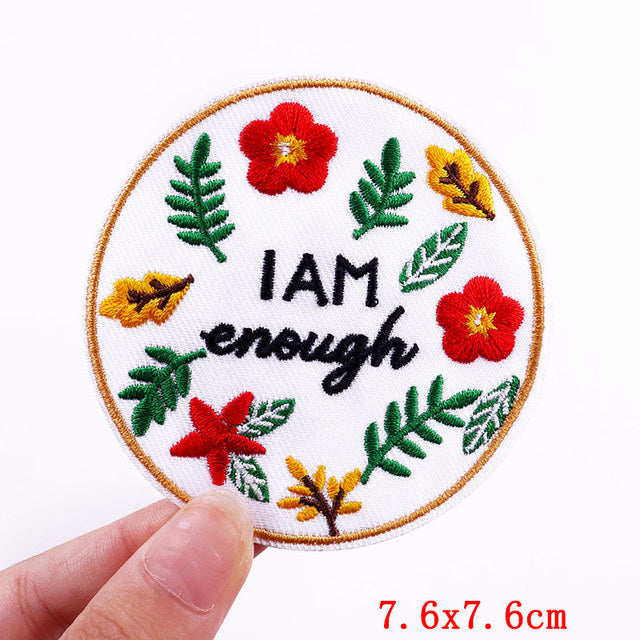 Cute 'I Am Enough | Floral' Embroidered Patch