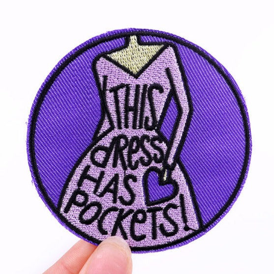 Cute 'This Dress Has Pockets! | Heart' Embroidered Patch