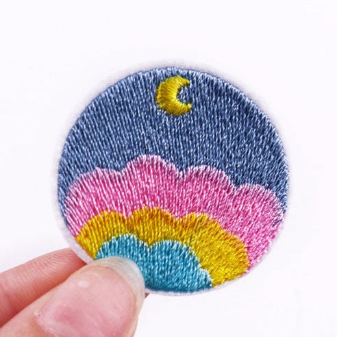 Cute 'Crescent Moon | Colorful Mountain' Embroidered Patch