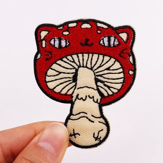 Cute 'Cat x Mushroom' Embroidered Patch