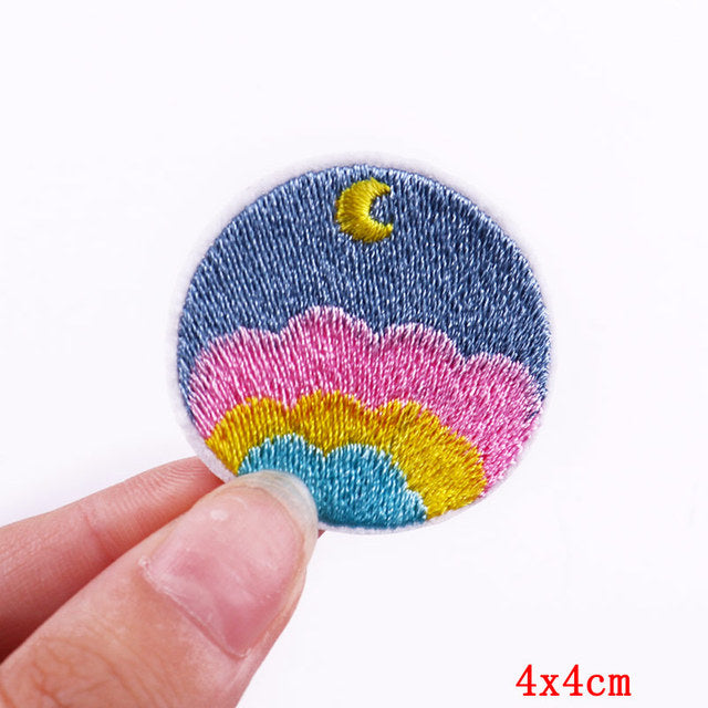 Cute 'Crescent Moon | Colorful Mountain' Embroidered Patch