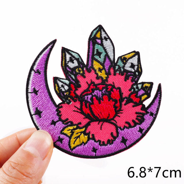 Crescent Moon 'Crystals | Flower' Embroidered Patch