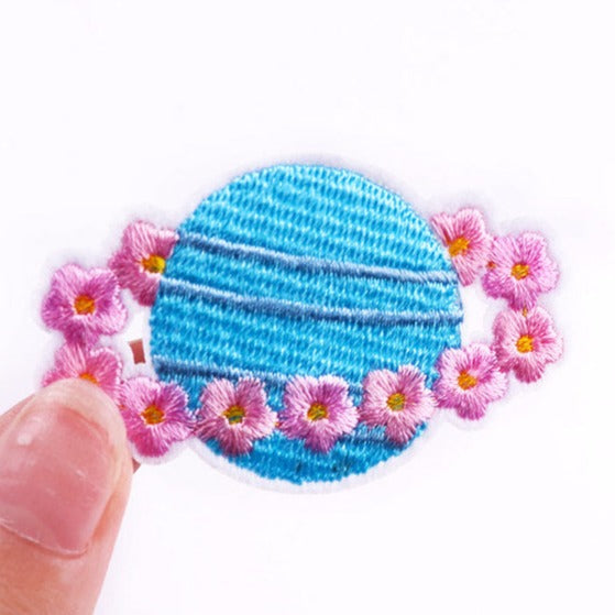 Cute 'Ringed Planet | Flowers Ring' Embroidered Patch