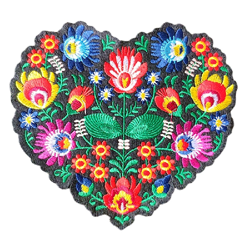 Heart Shaped 'Floral' Embroidered Patch