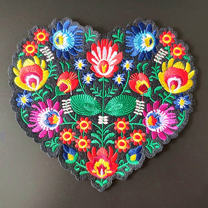 Heart Shaped 'Floral' Embroidered Patch