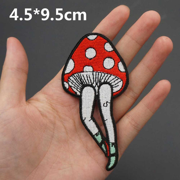 Cute 'Mushroom Legs | White Dots' Embroidered Patch