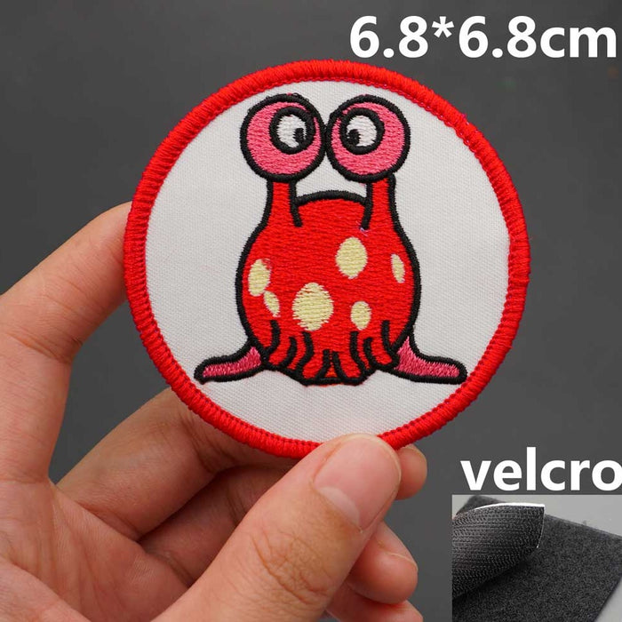 Red Alien Snail 'Round' Embroidered Velcro Patch