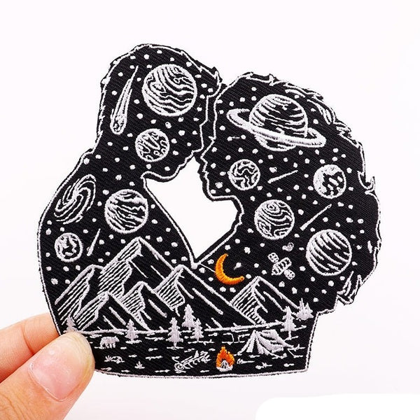 Couple Silhouette 'Planets' Embroidered Patch