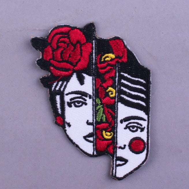 Cool 'Split Face | Red Flowers' Embroidered Patch
