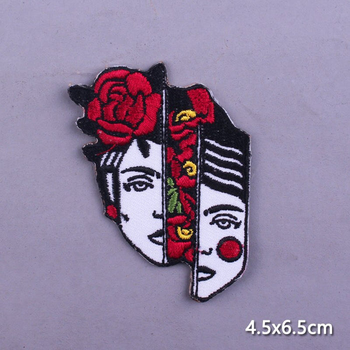 Cool 'Split Face | Red Flowers' Embroidered Patch