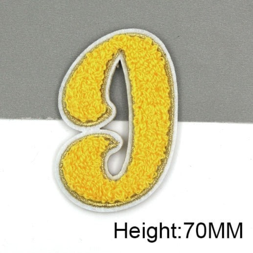 Cute Yellow Chenille 'Letter J' Embroidered Patch