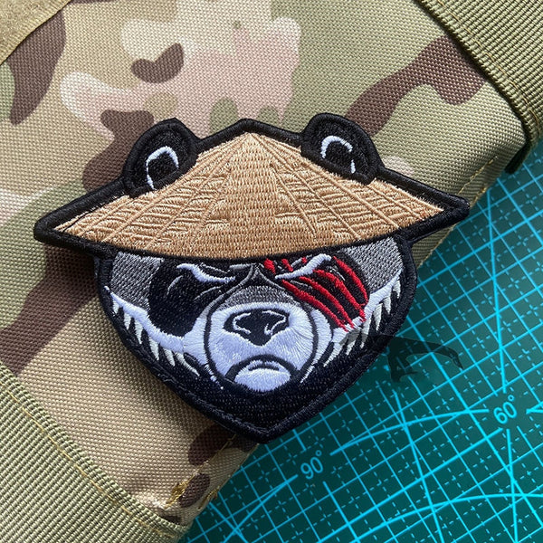 Cool 'Panda Head | Straw Hat' Embroidered Velcro Patch