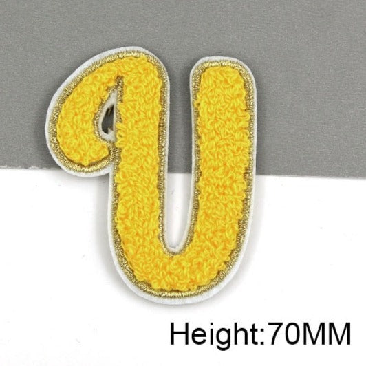 Cute Yellow Chenille 'Letter U' Embroidered Patch