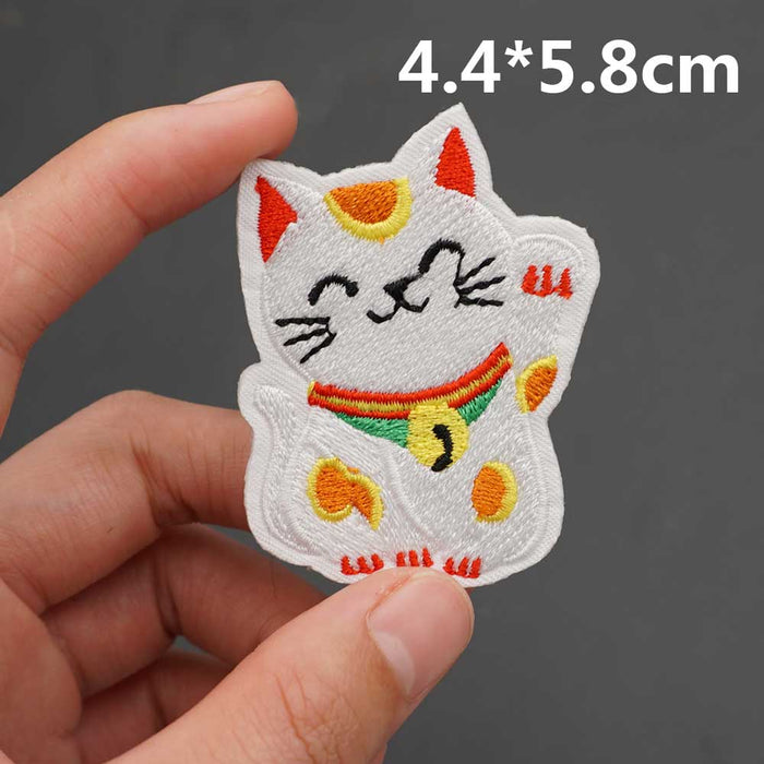 Cute 'Lucky Cat | Happy' Embroidered Patch