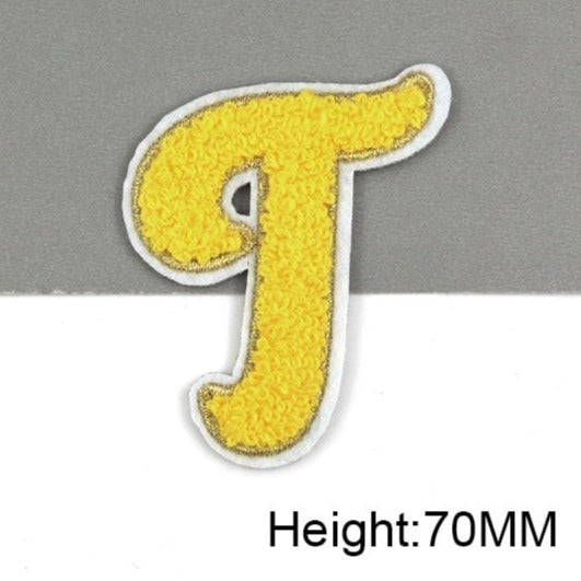 Cute Yellow Chenille 'Letter T' Embroidered Patch