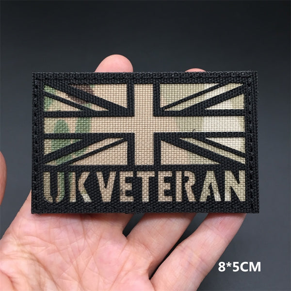 Military Tactical 'UK Veteran | Flag | Reflective' Embroidered Velcro Patch