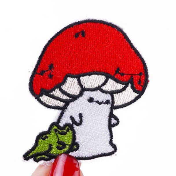 Cute 'Mushroom And Frog | Buddies' Embroidered Patch