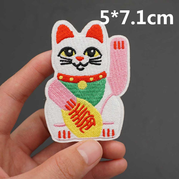 Cute 'Lucky Cat | Waving' Embroidered Patch