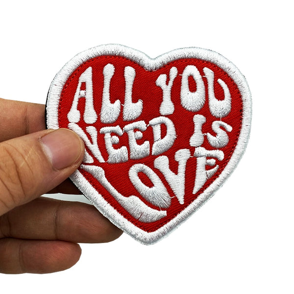 Heart Shaped 'All You Need Is Love' Embroidered Velcro Patch