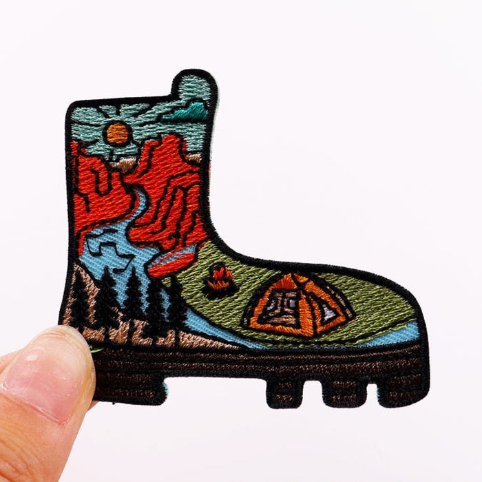 Boot Shaped 'Camping' Embroidered Patch
