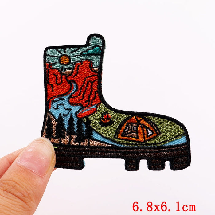 Boot Shaped 'Camping' Embroidered Patch