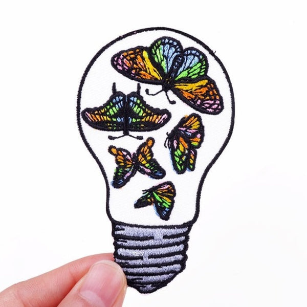 Cute 'Butterflies In A Light Bulb' Embroidered Patch