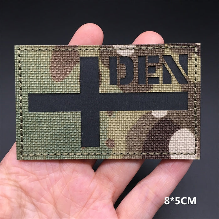 Military Tactical 'DEN | Denmark Flag | Reflective' Embroidered Velcro Patch