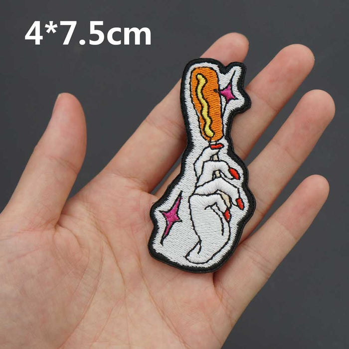 Cute 'Manicured Hand | Holding Corndog' Embroidered Patch