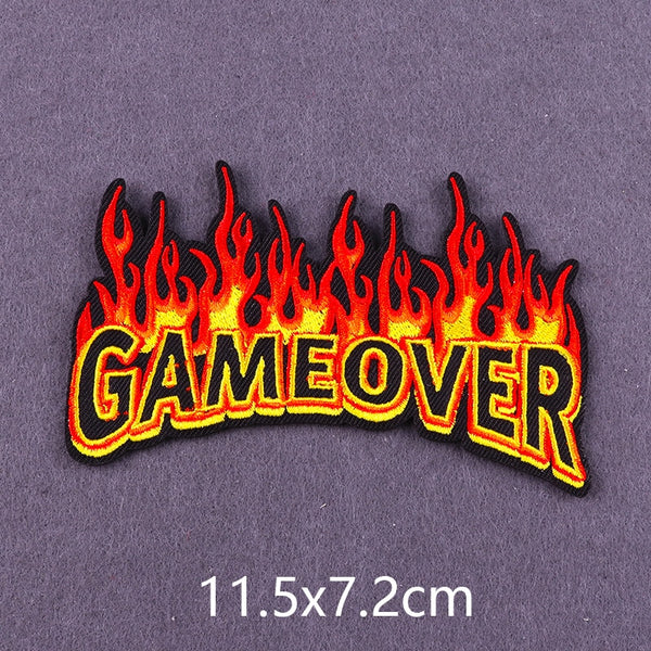 Cool 'Flaming Gameover' Embroidered Patch