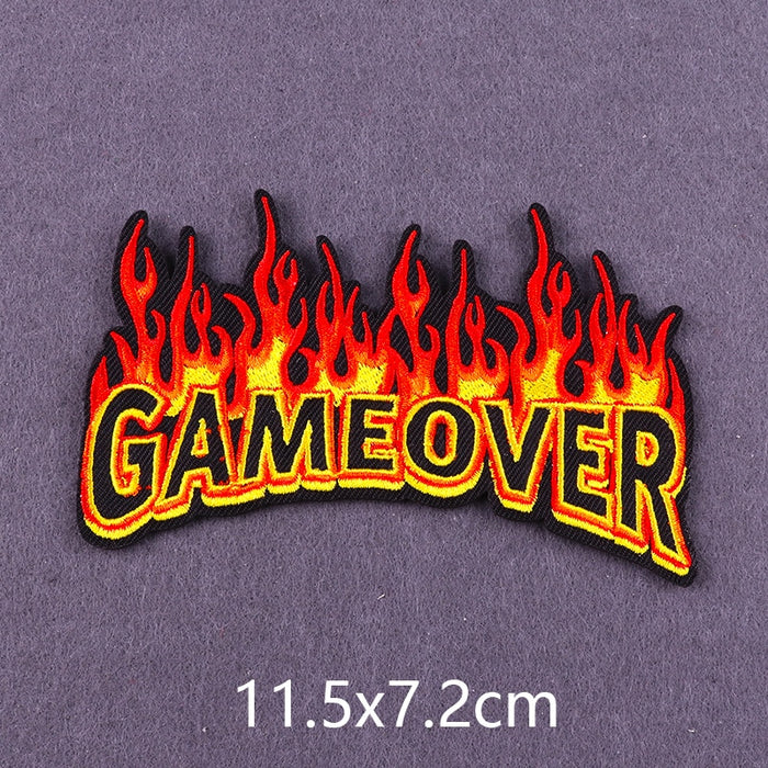 Cool 'Flaming Gameover' Embroidered Patch