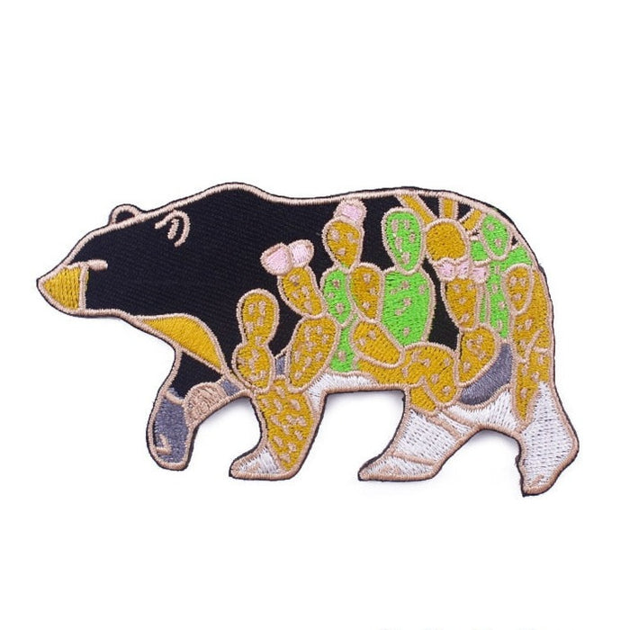 Bear Shaped 'Cactus Plants' Embroidered Patch