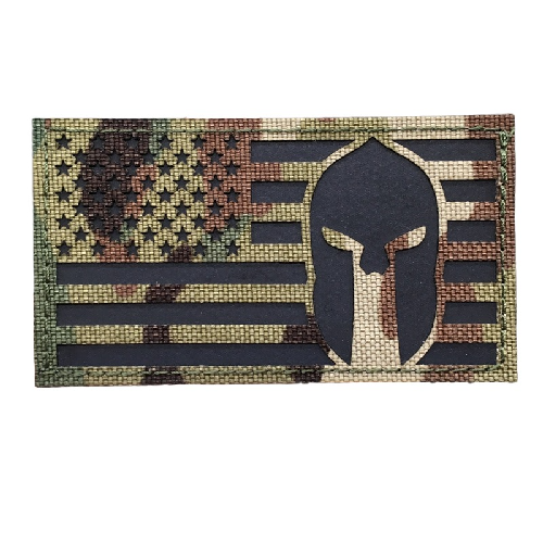 Military Tactical 'American Flag | Spartan Helmet | Reflective' Embroidered Velcro Patch