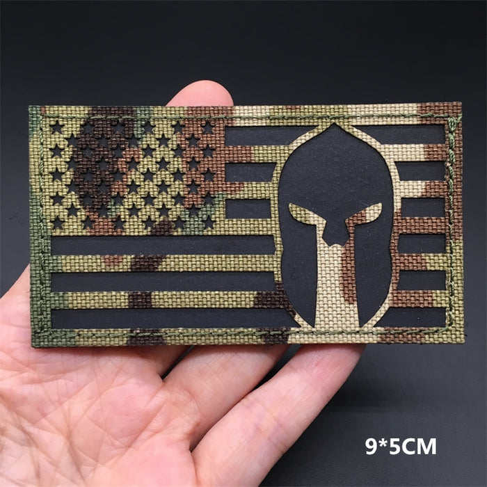 Military Tactical 'American Flag | Spartan Helmet | Reflective' Embroidered Velcro Patch
