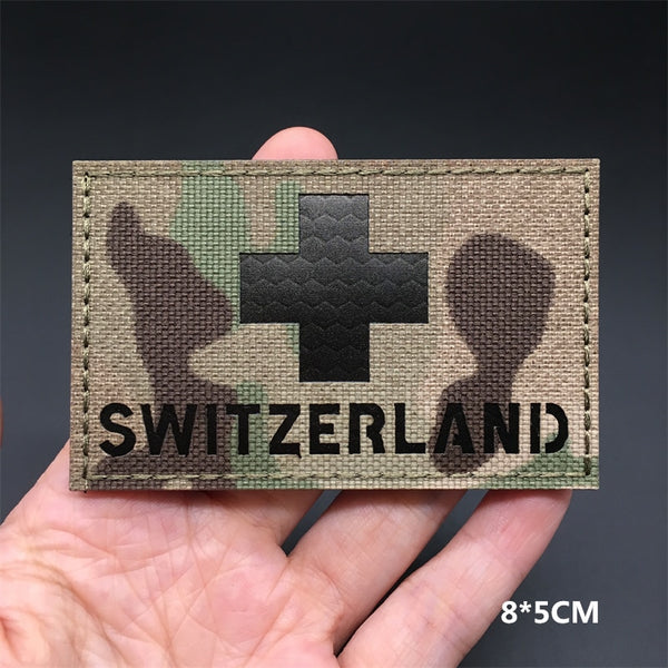 Military Tactical 'Switzerland Flag | Reflective' Embroidered Velcro Patch