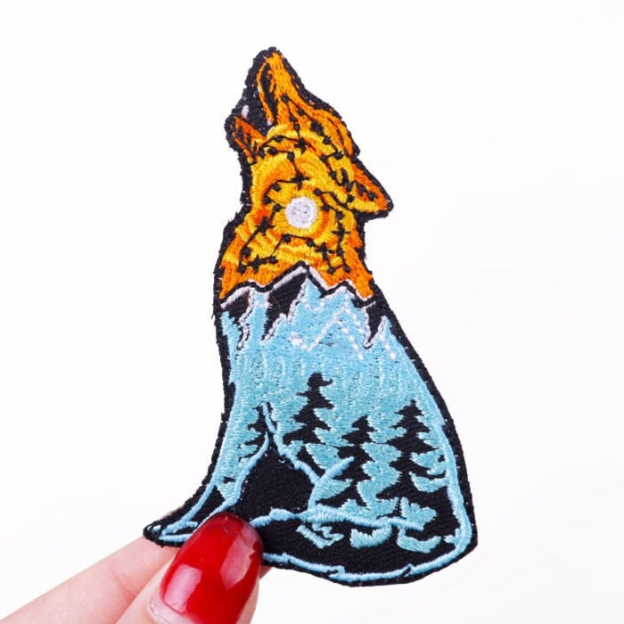 Wolf Shaped 'Forest And Moonlight' Embroidered Patch