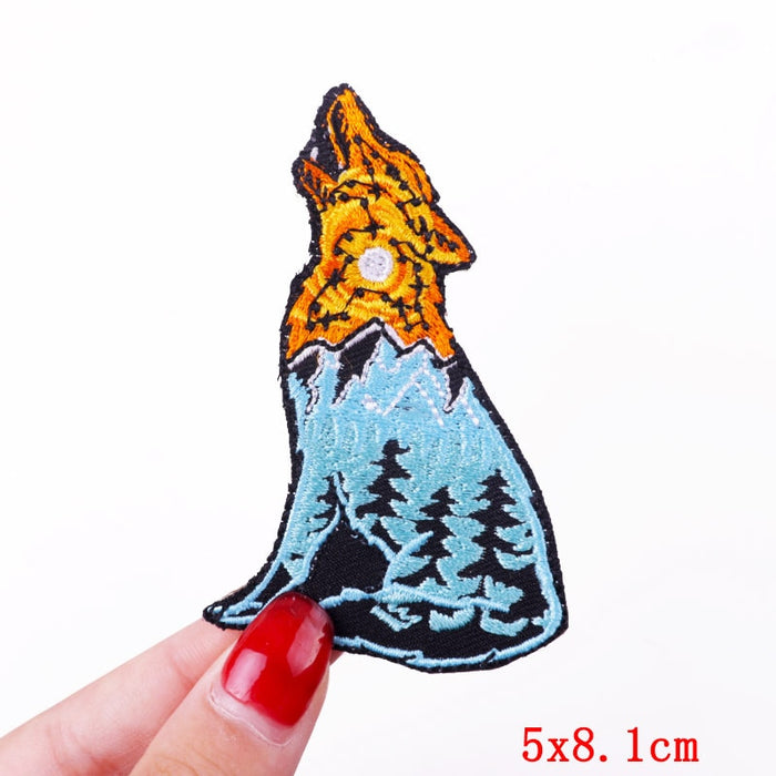 Wolf Shaped 'Forest And Moonlight' Embroidered Patch