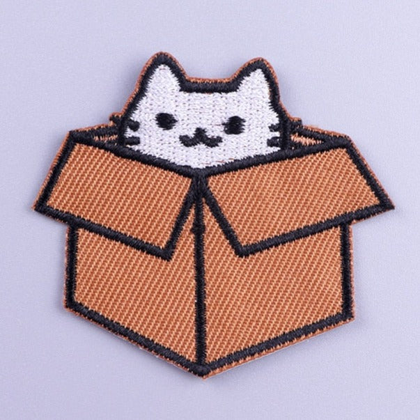 Cute Cat 'Coming Out Of Box' Embroidered Patch