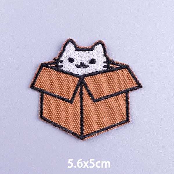 Cute Cat 'Coming Out Of Box' Embroidered Patch