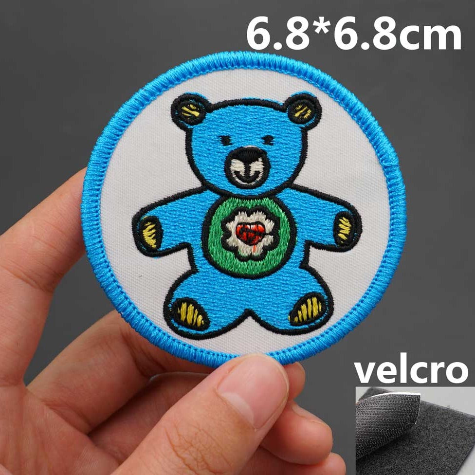 Cute 'Blue Teddy Bear' Embroidered Velcro Patch